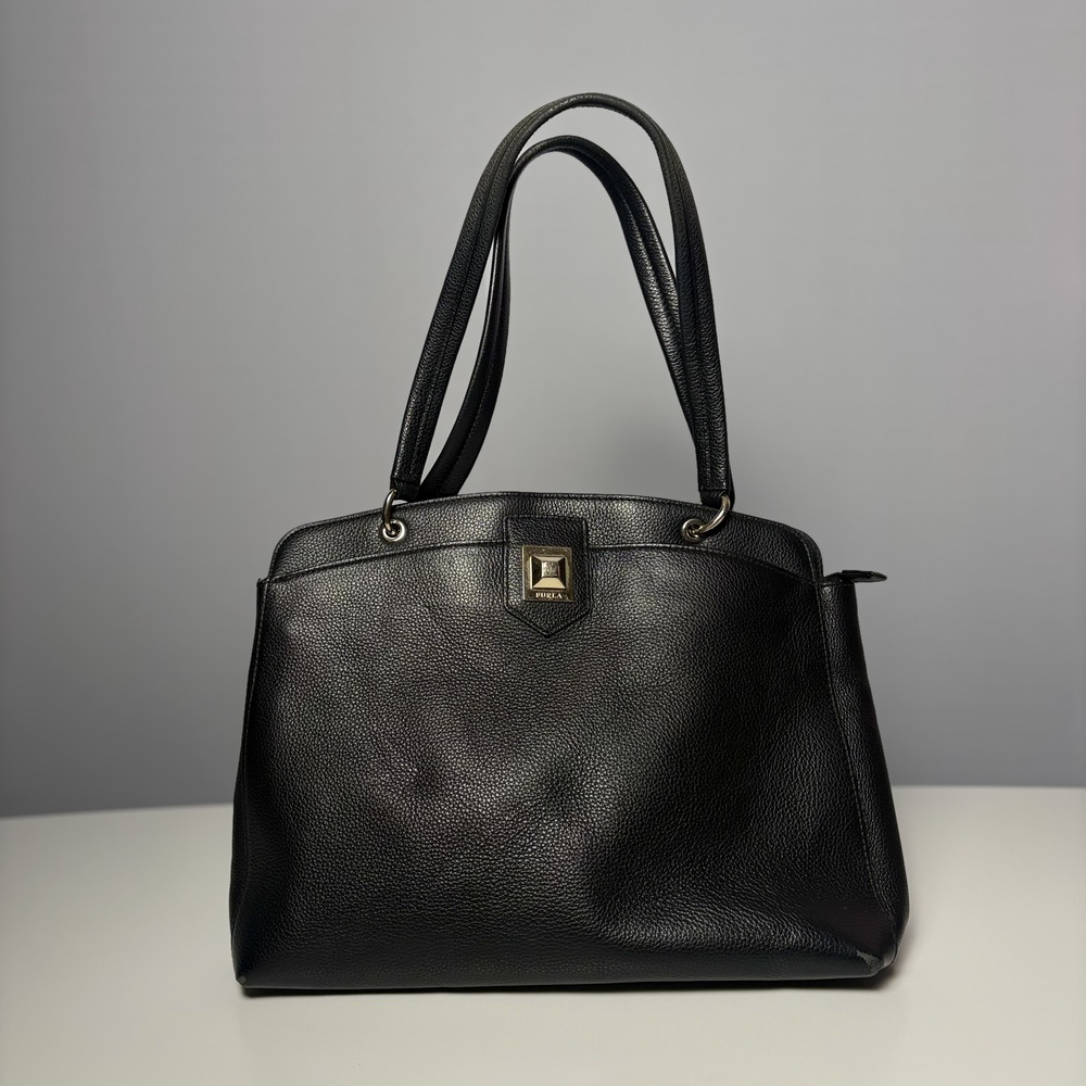Furla Black Pebbled Leather Women's Shoulder Tote Bag  Gold Hardware